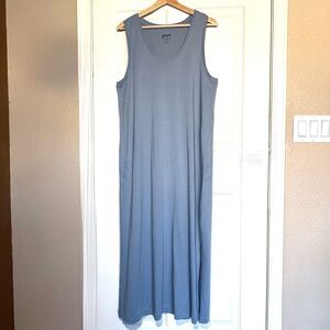 Pact Women Organic Cotton Tank Midi Dress Sz L Smoke Blue Side Slit Sustainable